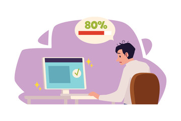 Man sitting in front of computer monitor and frustrated