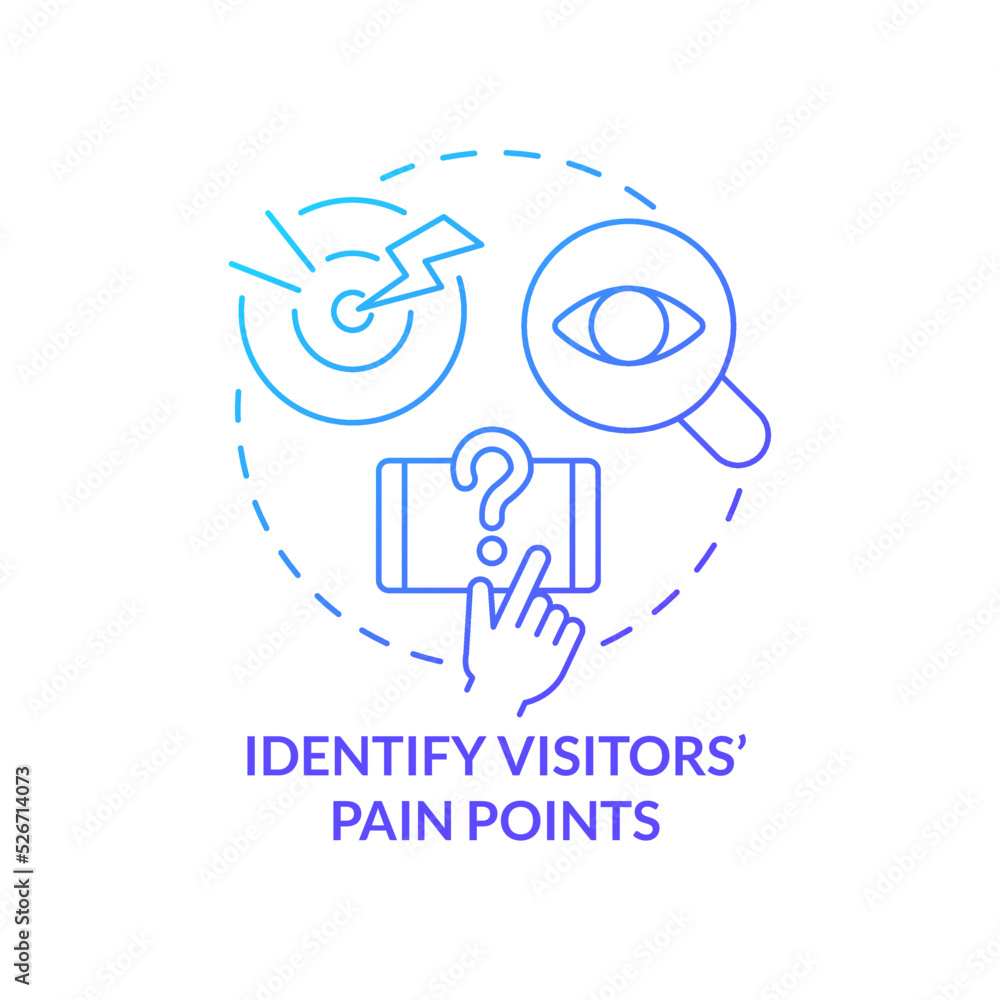 Poster identify visitors pain points blue gradient concept icon. user interaction. mobile first key element