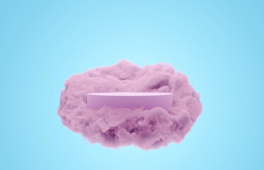 Obraz premium 3D pastel cloud podium or stage for packaging presentation and cosmetic. mock-up stand product scene background. 3d podium stage illustration