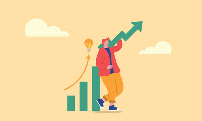 Stock market price rising up in bull market, positive growing up business or ambition for winner investor concept, entrepreneurs are enjoying green market results.