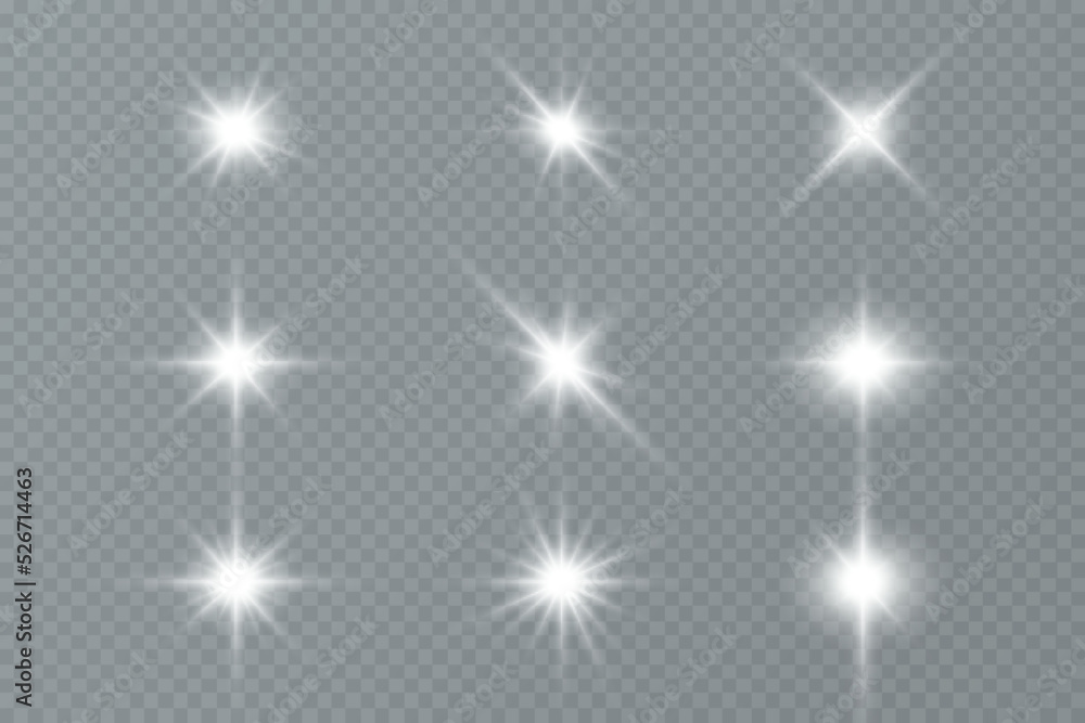 Poster light effect. bright star. light explodes on a transparent background. bright sun.