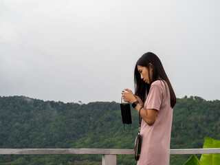 Woman Asain and Nationality Thai and mountain at Phetchabun, Thailand.