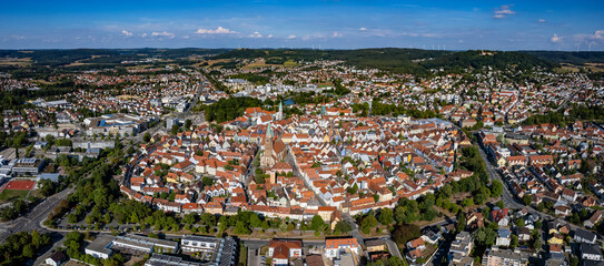 Aerial view of the city Neumarkt in der Oberpfalz on a sunny day in summer