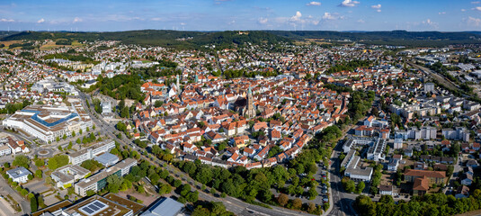Aerial view of the city Neumarkt in der Oberpfalz on a sunny day in summer - obrazy, fototapety, plakaty