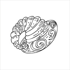 Witch hat for Halloween. Vector line illustration.Halloween vector wizard icon. Witch cap. Black line magic sketch illustration. Haloween cartoon. Magician logo isolated. Hand drawn element.