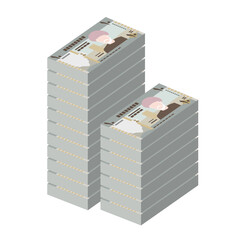 Rial Omani Vector Illustration. Oman money set bundle banknotes. Paper money 10 OMR. Flat style. Isolated on white background. Simple minimal design.