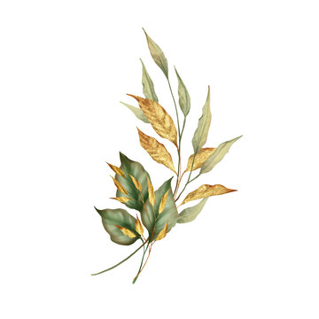 Composition of green and gold leaves
