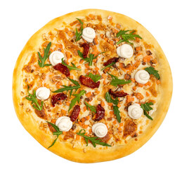 Pizza for your menu, pizza mockup, isolated pizza, pizza with dried tomatoes, arugula, cheese