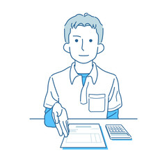 見積書を提示するビジネスパーソン　男性　ポロシャツ　ラフ