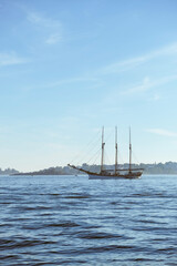 Fototapeta na wymiar old sailing ship on a sunny summer day at sea