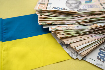 Ukraine national flag. Uah hrn gryvna hryvnia as business background