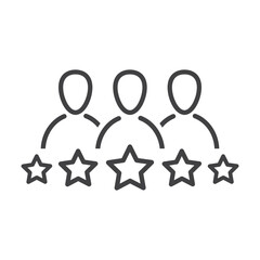 Business client icon, people group with 5 stars, line sign - vector illustration.