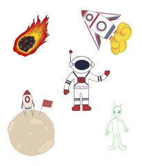  Space shuttle Illustration of space. Children's space poster. Illustration for postcards, clothes, other children's things. Illustration of an astronaut in space. 