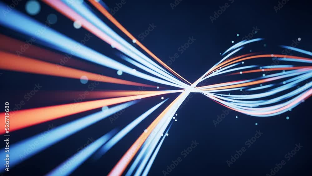 Poster flowing curves with glowing neon lines, 3d rendering.