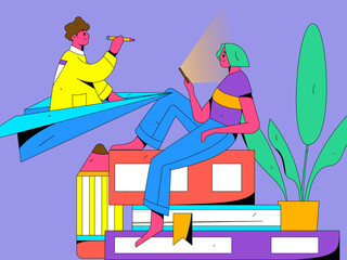 Reading character flat vector concept operation illustration
