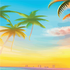 Obraz na płótnie Canvas miami beach with palm trees at sunset .Tropical landscape with sunny sky, palm trees on the beach. silhouette of palm trees on the sunset beach