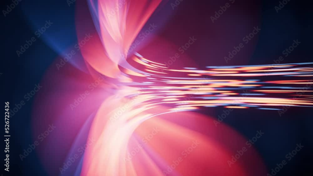 Poster flowing curves with glowing neon lines, 3d rendering.