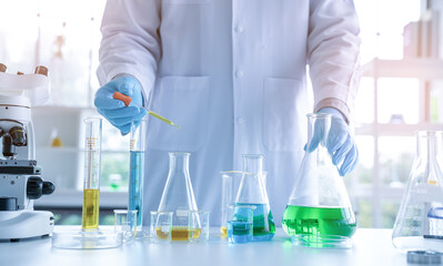 Scientist or researchers working in science laboratory, medical technology research work, science laboratory research and development concept.