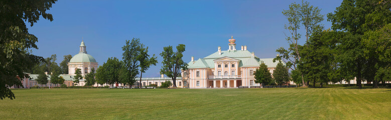 Fototapeta na wymiar Panorama of the Great Menshikov Palace, southern facade. Oranienbaum, Saint Petersburg, Russia