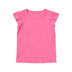 Girls pink cotton blank t-shirt template front view on a transparent background