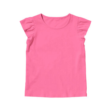 Girls pink cotton blank t-shirt template front view on a transparent background