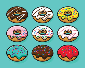 Delicious donuts set icon