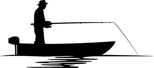 fisherman in a boat silhouette png illustration