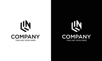 Modern HN logo design. hexagon geometric vector logotype on a black and white background.