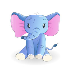 Obraz premium Cute cartoon baby elephant on a white background. Children's print. Animal poster. Isolated vector illustration.