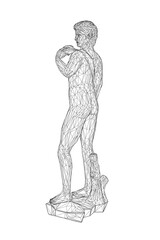 Wireframe of statue of David from black lines isolated on white background. Back view. 3D. Vector illustration.