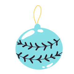 Christmas tree toy. Golden ball isolated on white background. Set of hand drawn christmas baubles Decoration isolated elements. Doodles and sketches vector illustration