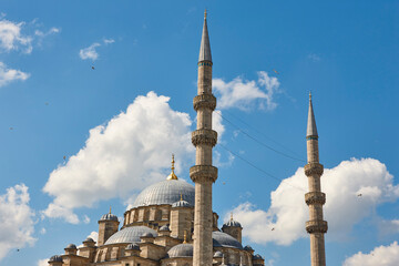 Fototapeta na wymiar New mosque with huge minaret in Istanbul city center. Islamic Turkey