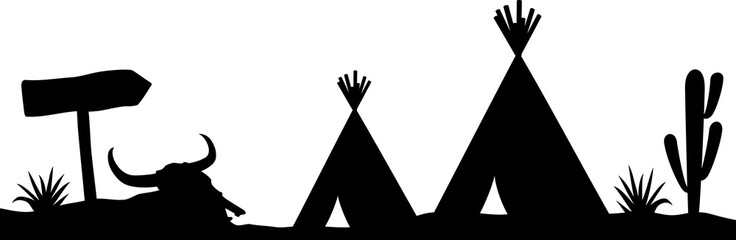 Native American wigwam (tepee) and desert landscape with cactus and plants. Png Illustration. © tribalium81