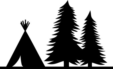 Native American wigwam (indian tepee) and trees landscape png illustration © tribalium81