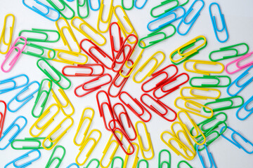 Paper clips, Colorful Paper clips with white background, Office and school supplies concepts, Equipment concept.