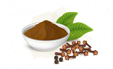 Cloves Powder with dried clove spices and black pepper vector illustration