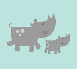baby hippo and mom cartoon vector illustration for kids t shirt print