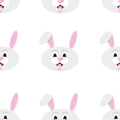 Seamless pattern with bunny head with beautiful ears and tongue on white background. The Christmas concept with bunnies. Easter concept.