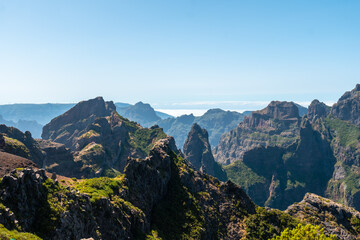 View of the Pico do Arieiro from the Miradouro do Juncal, Madeira. Portugal