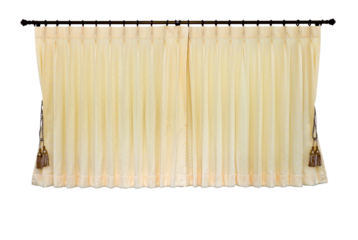 Isolated of yellow curtain was closed, which hung on the wall bars stainless white gracefully  