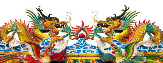 Dragon on the roof. Two dragon statues face each other on the roof.