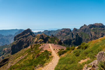 Fototapeta na wymiar Hiking trail in the mountains at Pico do Arieiro, Madeira. Portugal