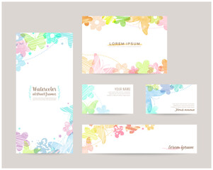 leaflet cover, card, business cards, banner design templates set (butterfly)