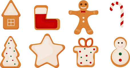 A set of Christmas gingerbread on an isolated background. illustration on a transparent background. png format.