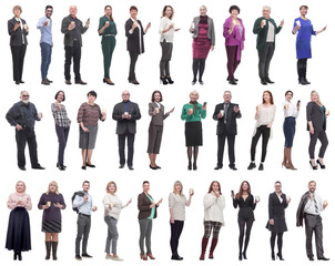 Obraz premium collage people holding coffee in hands isolated on white