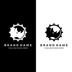 Concept rhino head and gear logo icon vector