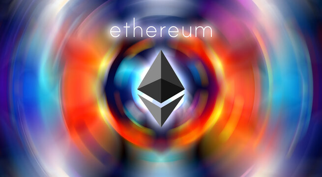 Ethereum logo on the color background. Digital currency - Cryptocurrency.