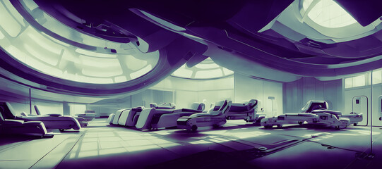 Artistic concept painting of a beautiful sci-fi futuristic hospital. Tender and dreamy design, background illustration.