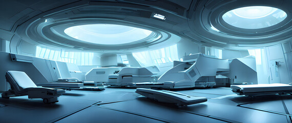 Artistic concept painting of a beautiful sci-fi futuristic hospital. Tender and dreamy design, background illustration.