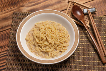 Udon noodles in a bowl of Japanese food
